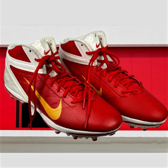 NIKE Alpha Talon Elite 3/4 Mid TD White Red Football Cleats Men's S:15 Pre-Owned - Picture 3 of 10
